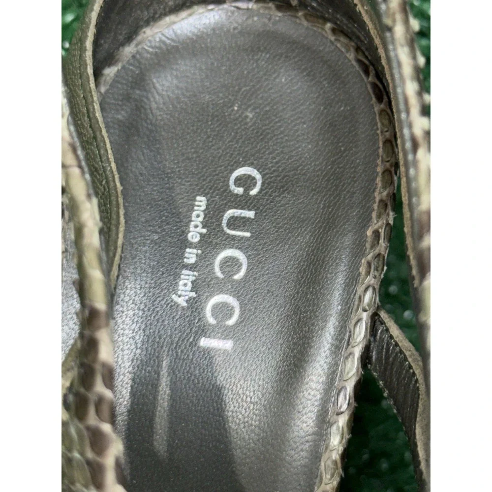 Gucci Vintage Green Snakeskin Suede Python Ankle Strap Heel‎ Size 7.5 US/EU 37.5 - Picture 10 of 16